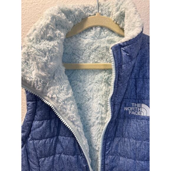 North Face Girls Blue Green Reversible Sherpa Vest Aqua Fleece Lined M 10 - Picture 5 of 11